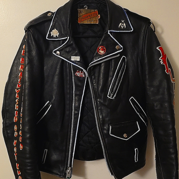 Custom punk rock Schott Perfecto motorcycle jacket size 36 - Picture 2 of 5